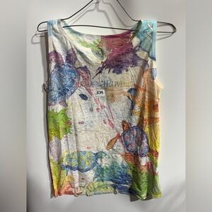 #3014-Blue 84 Multicolor Turtle Print Women's Tank Top